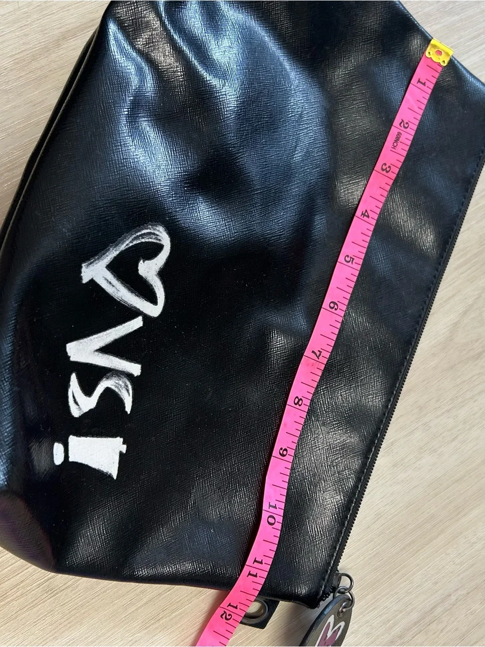Victoria's Secret Large Cosmetic Zippered Bag Pouch Black Pink Heart Angel Wings